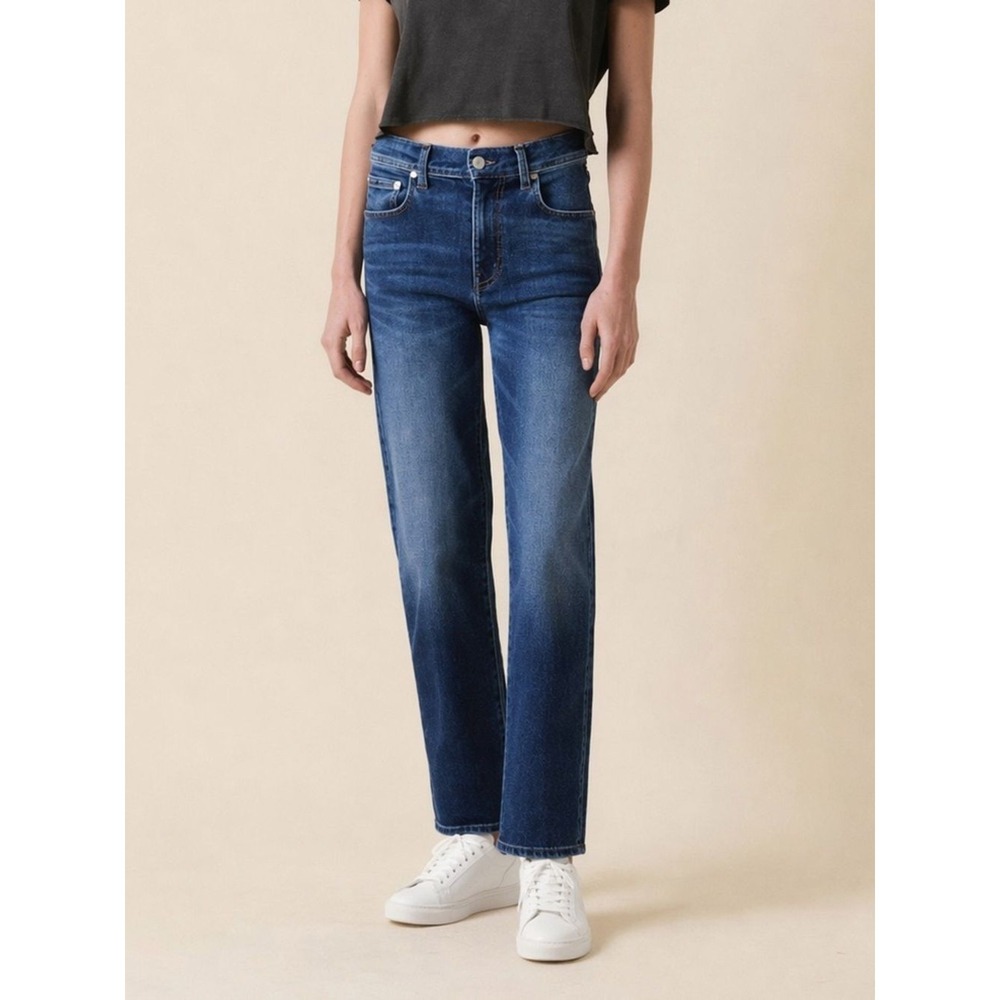 LE JEAN Sabine Ankle Straight Jeans Womens 24 Blue High Rise Minimal Clean Denim